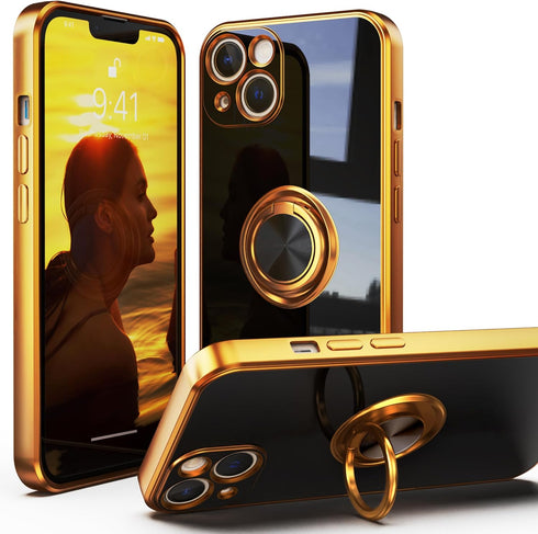 IDweel for iPhone 13 Case with 360°Ring Holder Stand Magnetic Kickstand,Lightweight Slim Fit Plated Rose Gold Edge Soft TPU Bumper Camera Protecti...