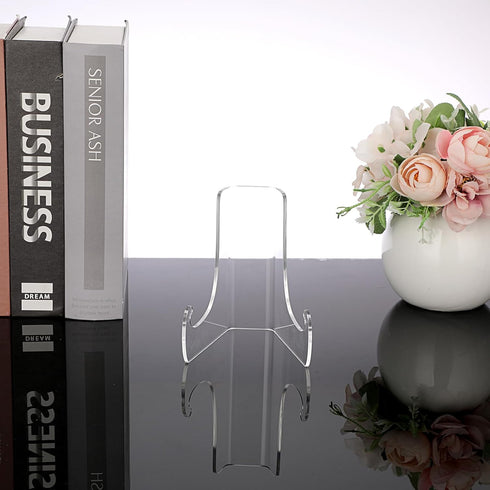 Hipiwe 6 Packs Acrylic Easel Stand Flat Plate Stand Clear Acrylic Display Easel Stand for Picture Frame Table Card Holder for Wedding Birthday Hom...