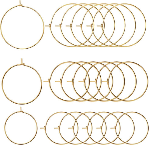 BronaGrand 150 Pieces Gold Plated Wine Glass Charm Rings Earring Hoops 3 Sizes,30mm,25mm,20mm...