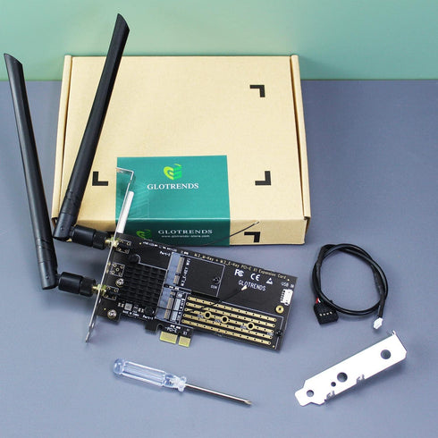 GLOTRENDS 2 in 1 M.2 Wireless Adapter and M.2 NVMe SSD Adapter, PCIE X1 Interface (PA09-X1-WL)...