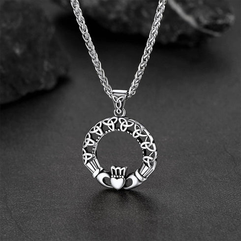FaithHeart Irish Claddagh/Knot Pendant Necklace for Women Men Stainless Steel/18K Gold Plated Wicca Pentagram Talisman Jewelry Personalized Custom...