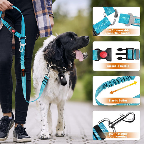 Removable Dog Seat Belt Harness for Car, 3 in 1 Pet Dog Car Seatbelt Leash, Retractable Restraint Secures to Vehicle Headrest & Adjustable Reflect...