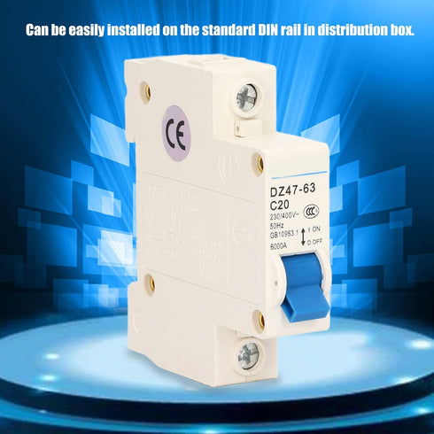 C20 1P Miniature Circuit Breaker, MCB DIN Rail Mounting Isolator 230V 400V 20A Low Voltage with Switch 6000A High Segment Capability, for Lighting...