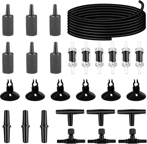 19.68 feet Black Aquarium Airline tubing 6 air Stone for Aquarium 6 Aquarium Check Value for Fish Tank 6 Aquarium Suction Cups 3 Each Aquarium air...