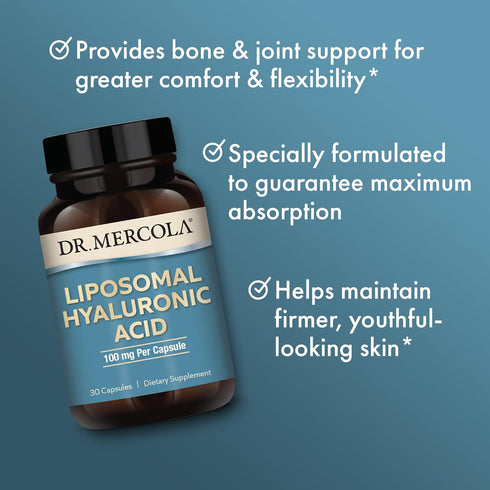 Dr. Mercola Liposomal Hyaluronic Acid, 30 Servings (30 Capsules), 100 mg Per Capsule, Dietary Supplement, Promotes Skin Appearance, Non-GMO...