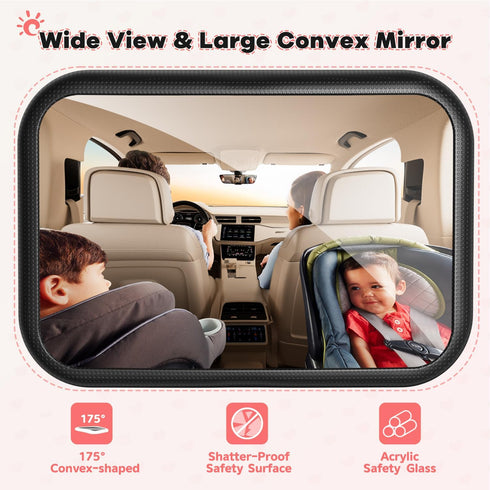 Baby Car Mirror for Baby Car Seat Safely Mirror Hook Clip Design for Rear Facing Infant Newborn 360° Rotation Baby Backseat Mirror with Wide Clear...