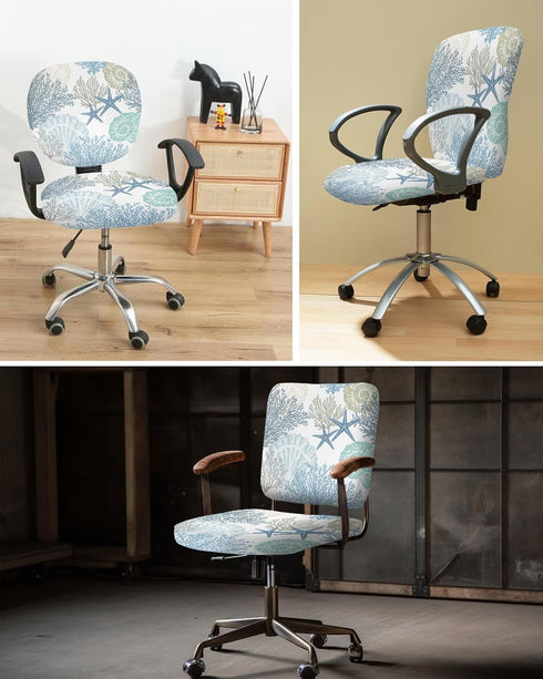 Blue Coral Office Chair Covers 2 Piece Coastal Chair Covers, Washable Stretch Computer Chair Cover Universal Rotating Desk Chair Covers Protector ...