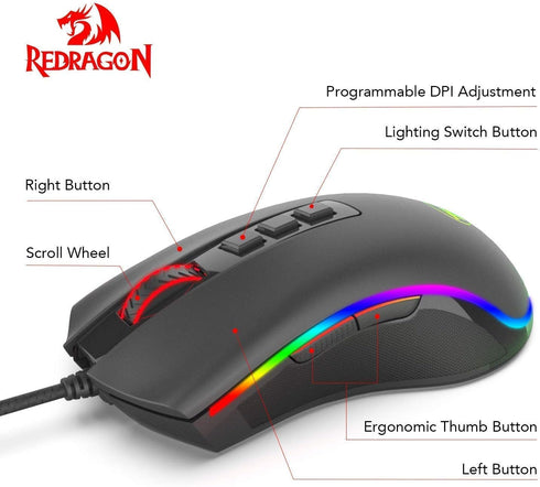 Redragon M711 Cobra RGB Optical Gaming Mouse Black...