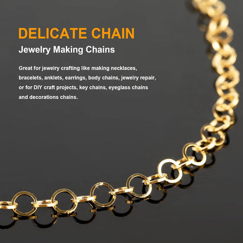 KYUNHOO 16.4 Feet Gold Plated Stainless Steel Jewelry Making Chains 4mm Circle Link Chain Bulk for Women Bracelet Necklace DIY Crafts Jewelry Supp...