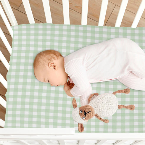 Green Gingham Checkered Crib Sheets for Boys and Girls, Fitted Baby Crib Sheets Soft and Breathable Mini Crib Sheets 52 X 28 Inches...
