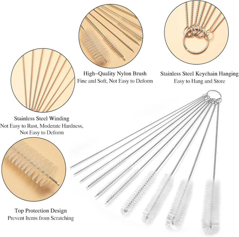 Long Straw Cleaner Brush Set,10 Pcs 8.2 Inch Botthle Cleaning Brush and Nylon Tube Brush Brush Kit for Sippy Cup Narrow Neck Tubes, Water Bottles,...