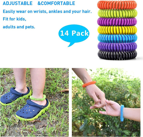 14 Pack Mosquito Bracelets for Kids Adult - Nature Citronella, Lemongrass and Eucalyptus, Up to 350 Hour of Protection...