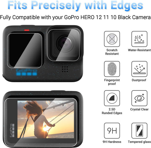JJC 2 Pack Lens Screen Protector for GoPro HERO 12 11 10 Black Camera, 6 pcs Anti-Fingerprint Anti-Scratch Anti-Bubble - 9H Hardness 2.5D Rounded ...