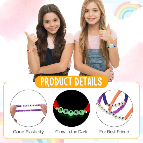 Sureio 7 Pcs Friendship Bracelets Beads Bracelets Stretchy Acrylic Clay Glow Bracelets for Best Friend Girls Women, Colorful...