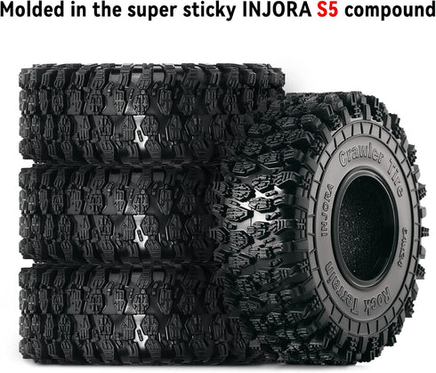 INJORA 1.0 Tires - S5 Rock Terrain Crawler Tires for TRX4M SCX24 AX24 FCX24 Upgrade Parts,64 * 24mm,T1011...