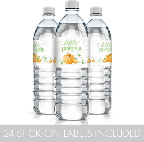Orange Little Pumpkin Baby Shower Water Bottle Labels, Fall Pumpkin Gender Reveal, Waterproof Wrappers - 24 Count...
