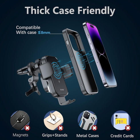 15W Fast Wireless Car Charger Mount - Auto Alignment Clamping Wireless Car Phone Charger, Dashboard Windshield Wireless Charging Car Holder for iP...