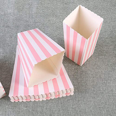 BinaryABC Popcorn Boxes,Stripe Pattern Decorative Dinnerware for Party,11.5 x 5CM,24pcs,Pink...