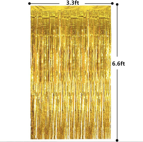 Shiny Gold Metallic Foil Fringe Door & Window Curtain Party Decoration 3.3' X 6.6' ?Value Pack of 2?...