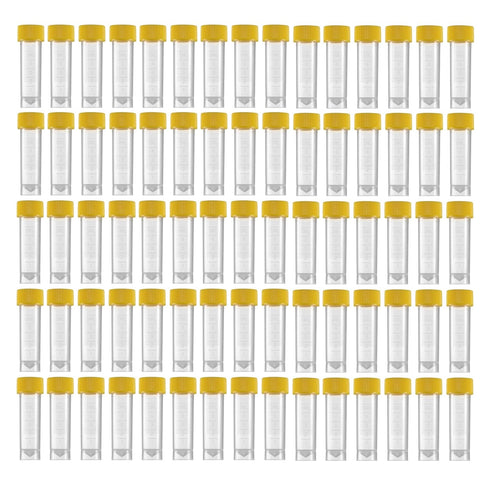 Eowpower 80pcs 5ml Flat Bottom Plastic Graduated Vial Tube with Screw Caps, Small Test Sample Bottles with Lid (Yellow)...