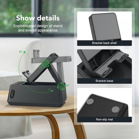 Deeyaple 3 in 1 Wireless Bluetooth Speaker with Loud Alarm Clock Cell Phone Stand TF Card Reader 12H Display Mic HD Surround Sound Cell Phone?Tabl...