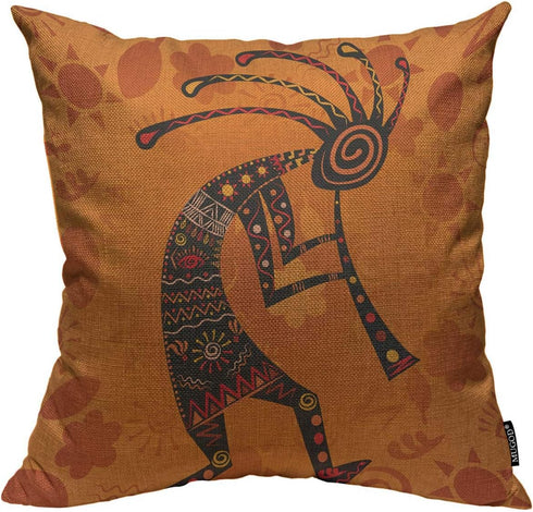 Mugod Kokopelli Decoration Throw Pillow Cushion Covers Ethnic African Deity of Fertility Decorator Funny Pillows for Sofa Fall Home Decor Couch Pi...