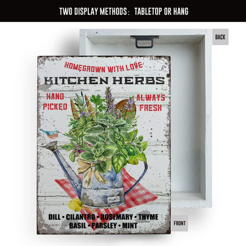 Farmhouse Herb Wooden Box Sign Retro Kitchen Herbs Wood Block Tabletop Sign Decorative Desk Sign Home Kitchen Shelf Decor 5.8 X 7.8 Inches...