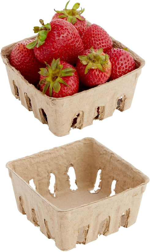 Juvale Pulp Fiber Berry Baskets - Brown Molded Pulp Fruit Containers - Cardboard Fruit Cartons For Farmers Market and Grocery Store (4 x 4 x 1.81 ...