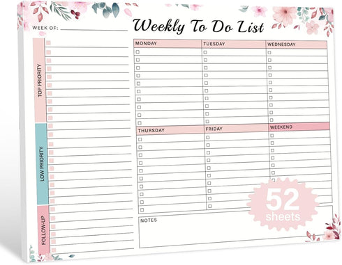 Weekly To Do List Notepad with 52 Undated Tear Off Sheets?8.5"×11") Weekly Desk Planner Pad with Spiral Binding for Women & Man, Work, School and ...