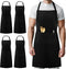 Syntus 4 Pack Chef Apron, Adjustable Bib Apron Waterdrop Resistant Professional Cooking Aprons for Men Women with 2 Pockets, Black...