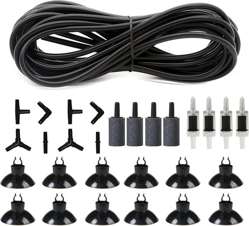 ALEGI 25 Feet 3/16 Inch Standard Aquarium Silicone Airline Tubing with Air Stones, Check Valves, Suction Cups and Connectors for Fish Tank, Hydrop...