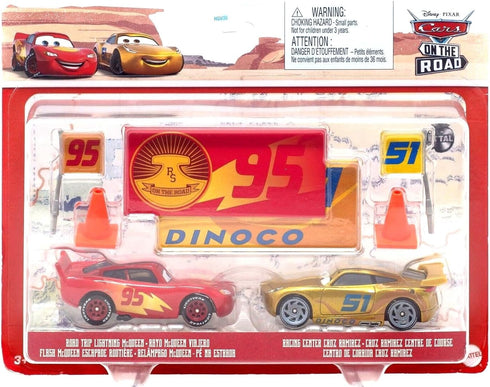 Disney Cars 2022 Fan-Favorite 2-Pack with Race Team Flags and Signs: (Road Trip Lightning McQueen and Racing Center Cruz Ramirez Dinoco RS on the ...