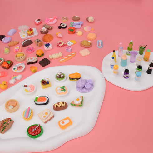 100Pcs Miniature Food with Storage Box Mini Food Miniature Doll House Accessories Small Resin Doll Food Dollhouse Food Set for Pretend Play Kitche...