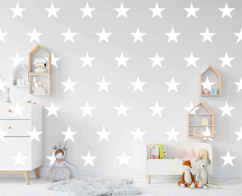 48pcs/Set of Large White Stars Vinyl Wall Decor Stickers DIY White Star Wall Decals Art for Kids,Nursery Room Decor Mural Wallpaper D399 (White)...
