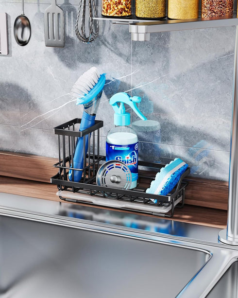 Consumest Sponge Holder for Kitchen Sink - Sink Caddy Kitchen Sink Organizer with Removable Drip Tray for Countertop Dish Soap Dispenser Brush Sto...