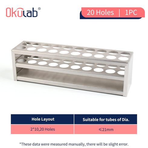 Test Tube Rack, 20 Holes Stainless Steel Test Tube Rack, with Extended Edges Providing Handles, Suitable for Tubes of Dia.?21mm, Round Holes Test ...
