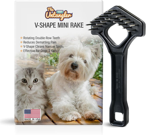 Mini-Rake V-Shape Double Row Rotating Teeth Demats and Grooms Dogs and Cats (Long Tooth Mini-Rake)...