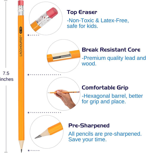 50 Pack #2 Pencils Bulk Pre-sharpened Pencils with Eraser top, 2 HB Pencils for Writhing Drawing, Yellow Wood-Cased Pencils in Bulk for Office, Sc...