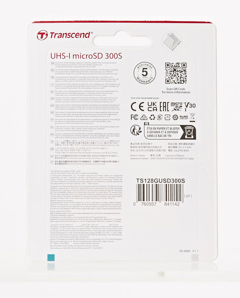 Transcend TS128GUSD300S 128GB MicroSDXC Class 10 UHS-1 U3 A1 V30 Memory Card...