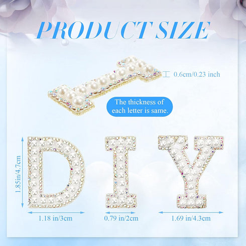 Chuangdi 26 Pcs Pearl Rhinestone Letter Patches Iron on a to Z White Rhinestone Pearl Bling Patch Glitter Sew on Alphabet Applique Bling English L...