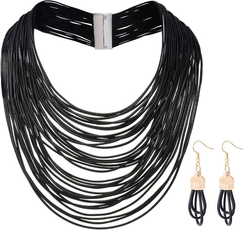 Women Multi Layer Choker Necklace Chunky Wax Line Bib Necklace Statement Jewelry Pendent Handmade Presents...