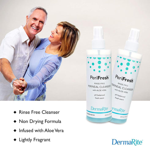DermaRite PeriFresh Rinse-Free Perineal Cleanser - Aloe Vera Enriched, pH-Balanced, Odor Neutralizing - 7.5 oz, 1 Count...