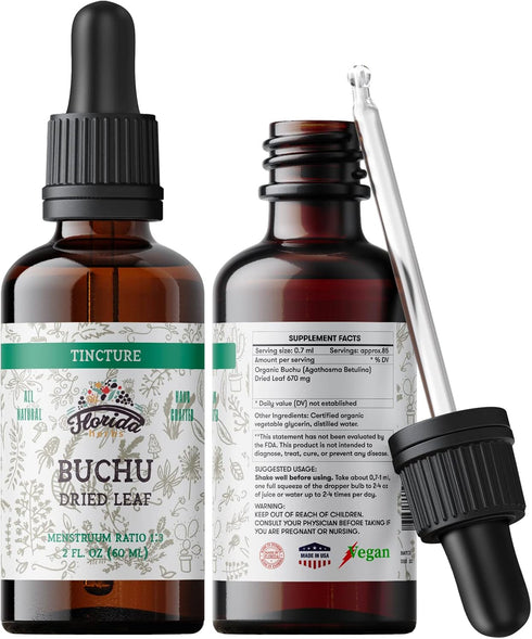 Buchu Tincture, Organic Buchu Extract (Agathosma Betulina) Dried Leaf Health Supplement, Non-GMO in Cold-Pressed Organic Vegetable Glycerin 2 oz, ...