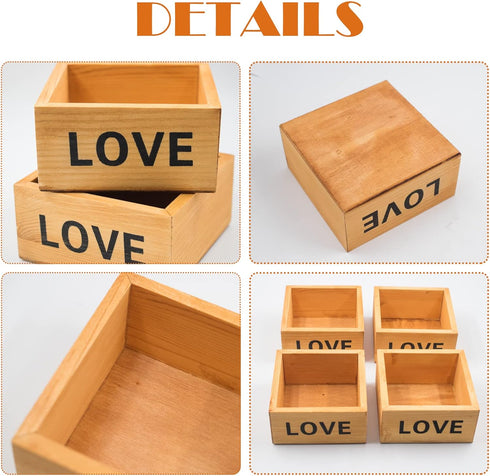 4 Pack Unfinished Wooden Box Rustic Small No Lid Wood Square Storage Organizer for DIY Crafts, Jewelry, Collectibles, and Home Decoration Succulen...