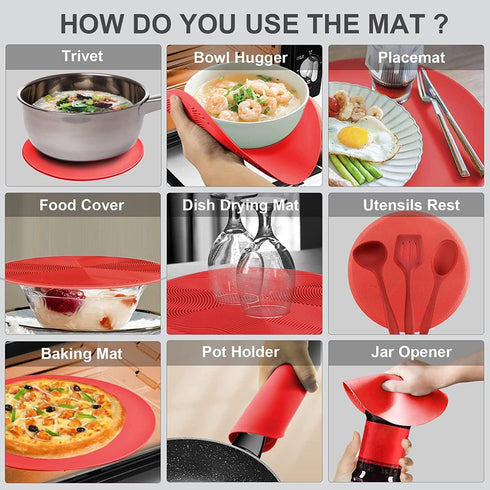 2 in 1, Aidacom Microwave Mat & Food Cover- 12" Mat as Bowl Holder, Cover for Splatter Guard, Multi-use: Silicone Trivet, Pot Holders, Drying, Bak...