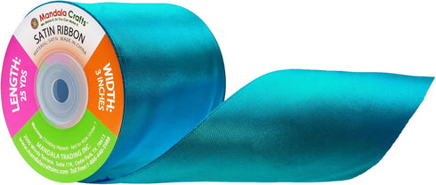 Mandala Crafts Teal Satin Ribbon for Crafts - 25 Yards 3 Inch Wide Fabric Ribbons for Gift Wrapping, Flower Bouquets, Hair Bows, and Wedding Party...