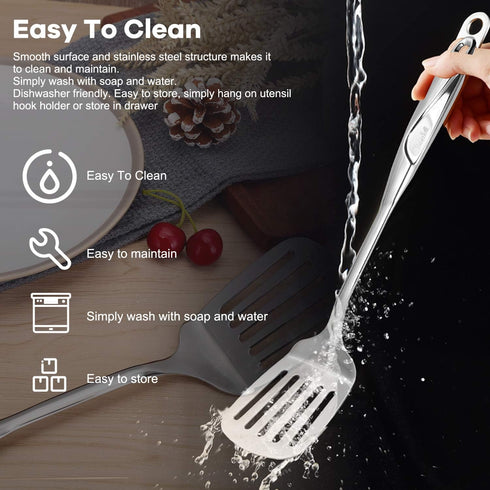 Kitchen Utensils, Contains Soup ladle, Spaghetti Claw, Wok Turner Shovel, Slotted Turner, Premium Stainless Steel, No rust, Dishwasher Safe (Slott...