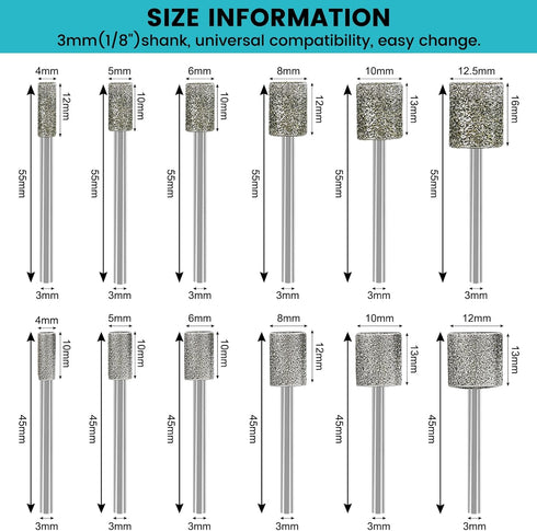 Stone Carving Set Diamond Burr Bits Compatible with Dremel, 46Grit 150Grit 24PCS Polishing Kits Rotary Tools Accessories with 1/8'' Shank for Engr...