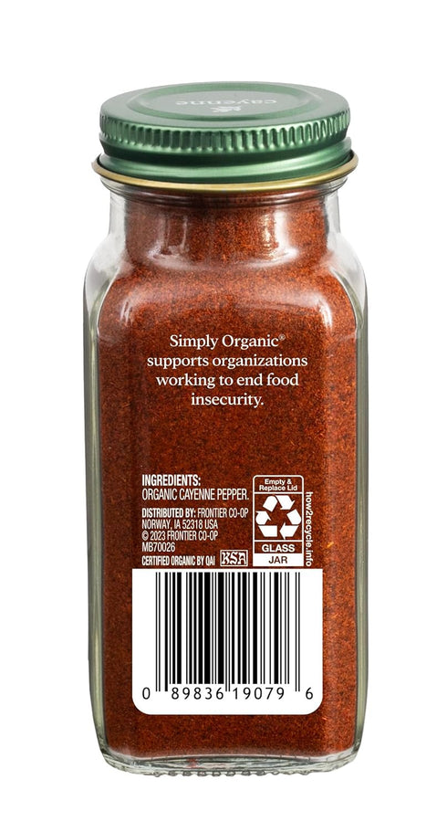 Simply Organic Cayenne Pepper, 2.89 Ounce, Pure, Organic Cayenne Peppers, No GMO's, Kosher Certified...