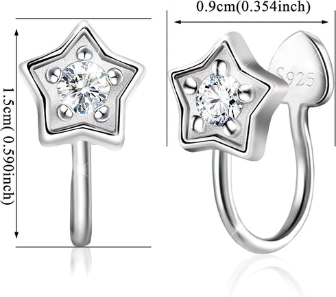 Star Non-Piercing Earrings - Sterling Silver Hypoallergenic Stars Ear Cuffs Cartilage Earrings Cubic Zirconia Clip On Earrings Simple Minimalist E...